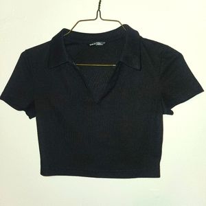 90s inspired Black polo crop top